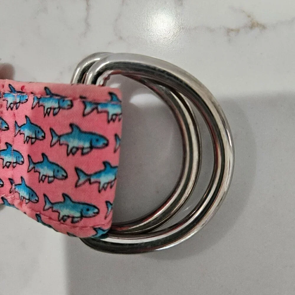 Vineyard Vines Pink Blue Shark Print Cotton Belt Size Medium Silver Buckle